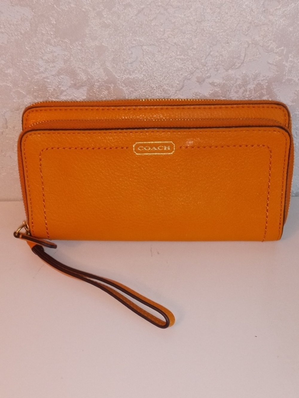 Coach Orange Leather Zip Wristlet